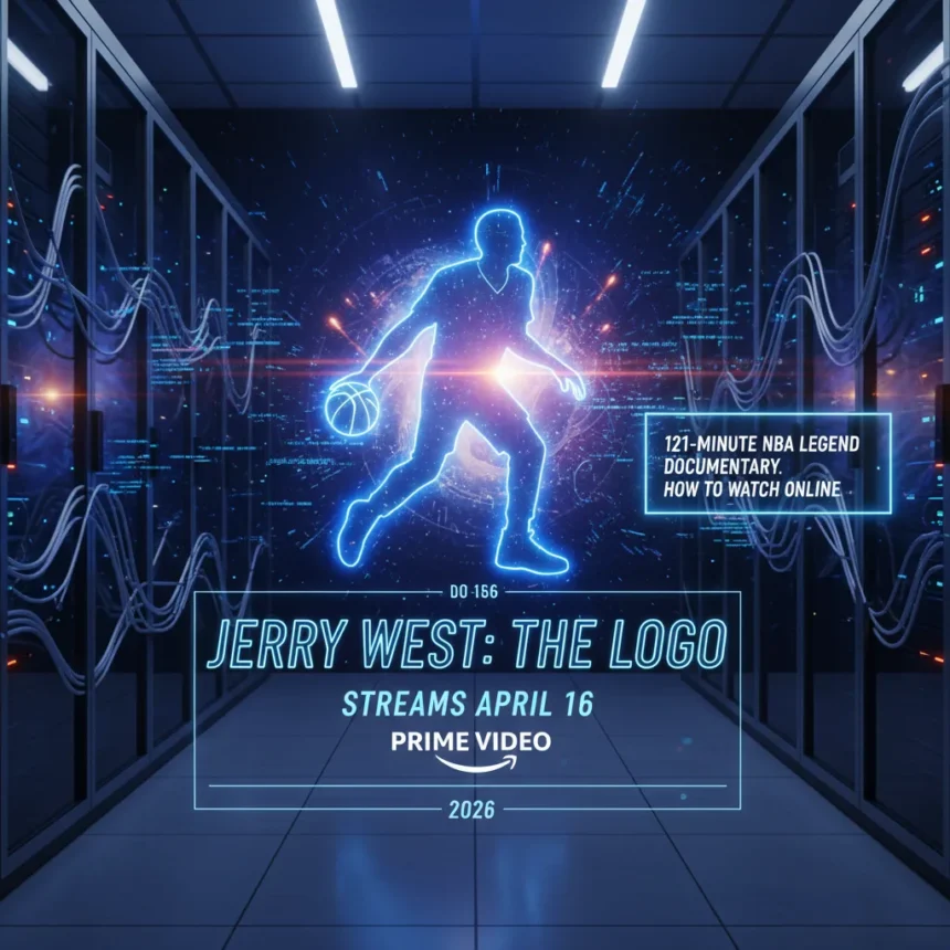 Jerry West: The Logo streams April 16 on Prime Video — AI-generated illustration