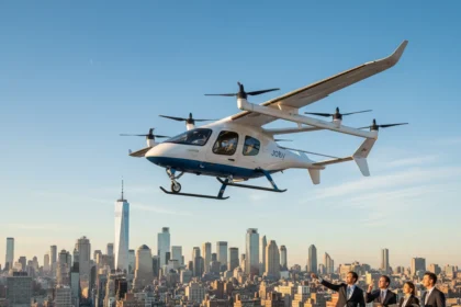 Electric air taxi revolution lands in New York City — AI-generated illustration