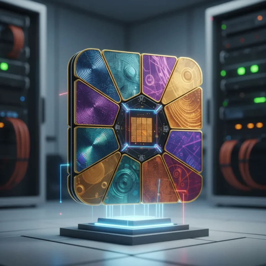 KAUST's mosaic optical chip packs 11 functions into Swiss-Army precision — AI-generated illustration