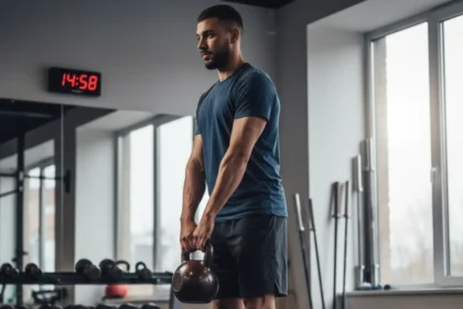 Kettlebell strength training builds real muscle in minimal time — AI-generated illustration