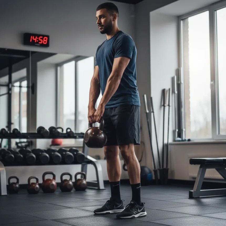 Kettlebell strength training builds real muscle in minimal time — AI-generated illustration