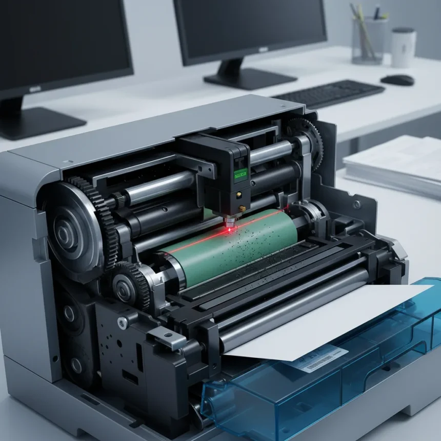 How laser printers work: surprising facts about office technology — AI-generated illustration