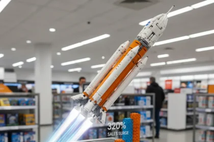 Lego Technic NASA Artemis Space Launch System Rockets Past Expectations — AI-generated illustration