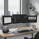 Lepow TriScreen Pro: Triple-Monitor Desk Setup in One Package — AI-generated illustration