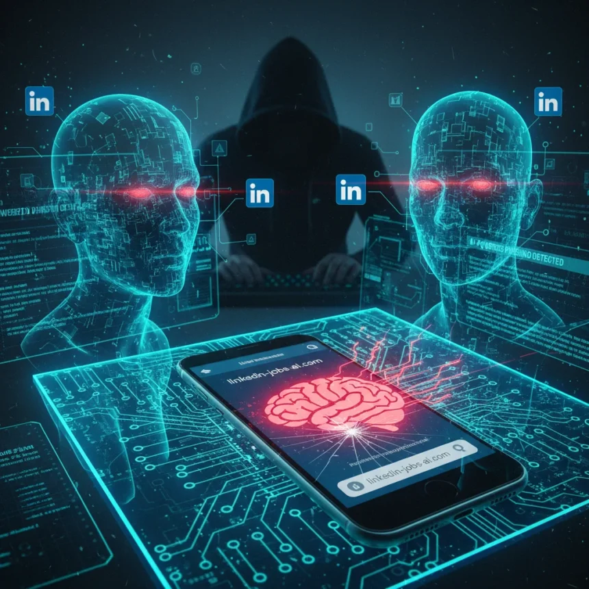LinkedIn phishing attacks surge with AI-powered credential theft tactics — AI-generated illustration