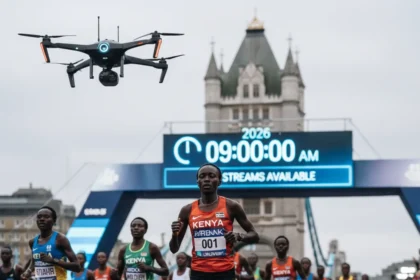 London Marathon 2026: Free streams, start times, elite stars — AI-generated illustration