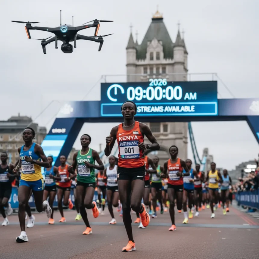 London Marathon 2026: Free streams, start times, elite stars — AI-generated illustration