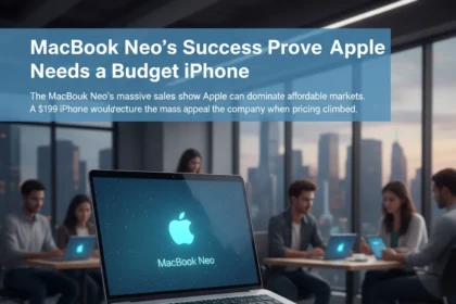 MacBook Neo's Success Proves Apple Needs a Budget iPhone — AI-generated illustration