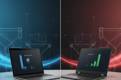 MacBook Neo vs HP Omnibook 5 Flip: Which $600 laptop wins — AI-generated illustration