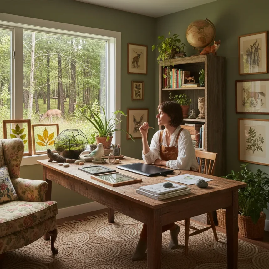 Marie-Alice Harel's nature-inspired home office redefines creative workspace — AI-generated illustration