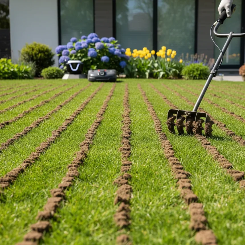 May lawn aeration: the one step that transforms summer grass — AI-generated illustration