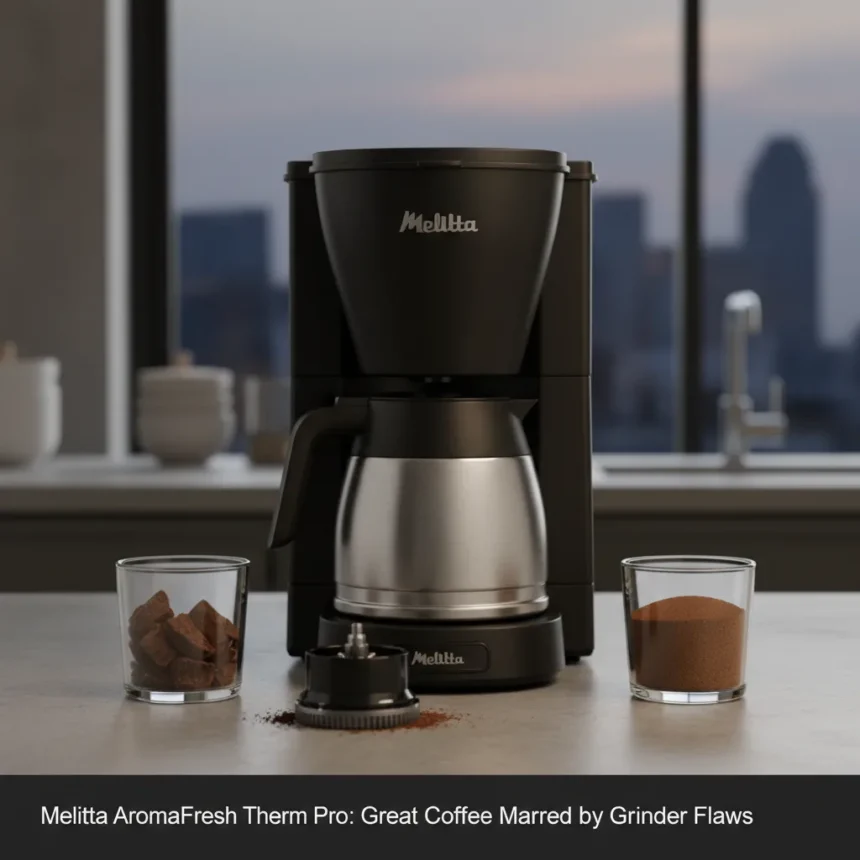 Melitta AromaFresh Therm Pro: Great Coffee Marred by Grinder Flaws — AI-generated illustration