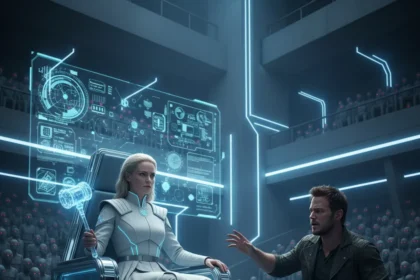 Mercy sci-fi thriller hits no.1 on Prime Video with Rebecca Ferguson — AI-generated illustration