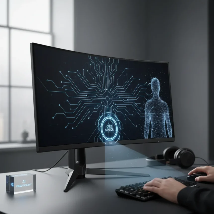 MSI MPG 341CQR QD-OLED X36 Care Sensor Proves AI Can Be Practical — AI-generated illustration