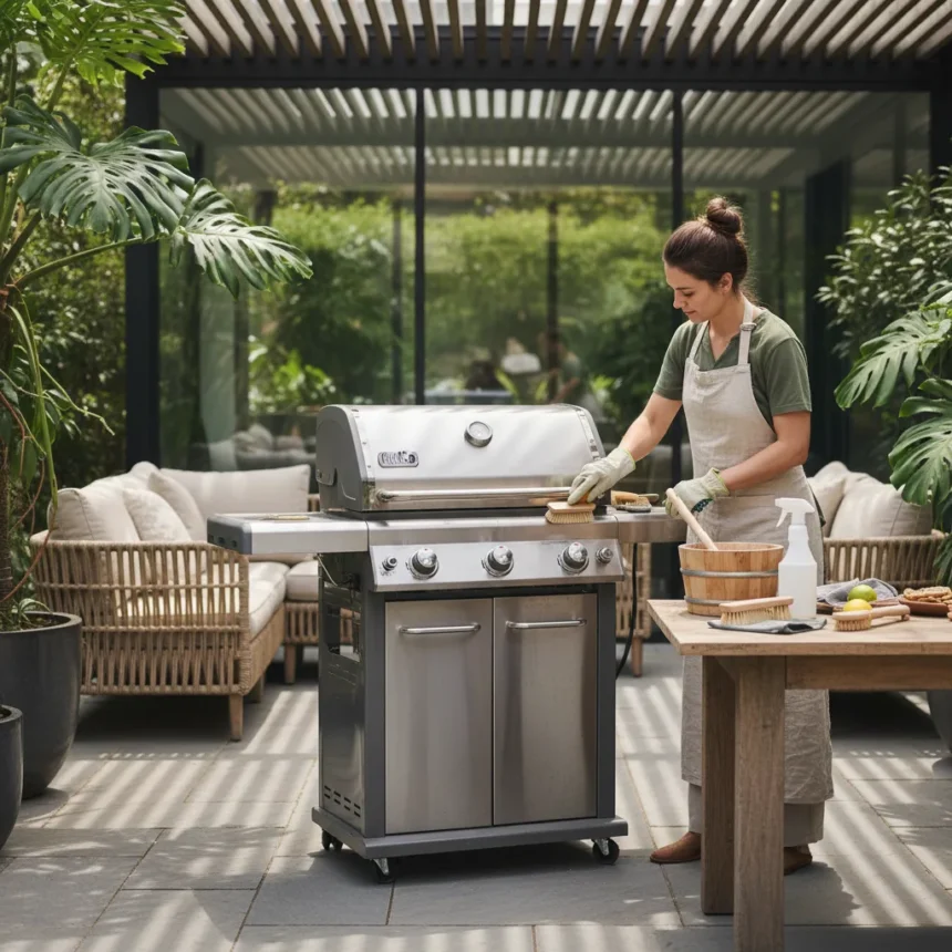 Natural patio furniture cleaning works on grills too — AI-generated illustration