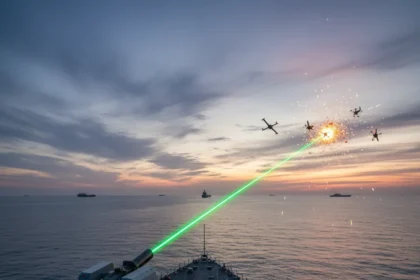 Navy's LOCUST laser neutralizes drones for $5 each — AI-generated illustration