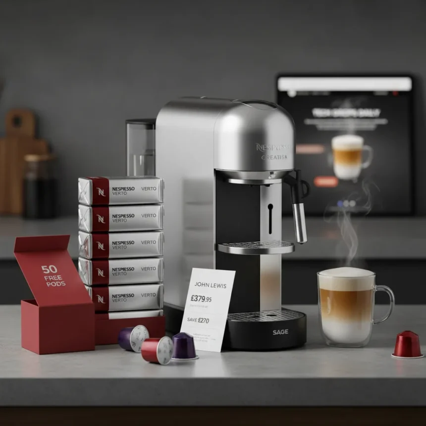 Nespresso Vertuo Creatista drops £270 with 50 free pods — AI-generated illustration