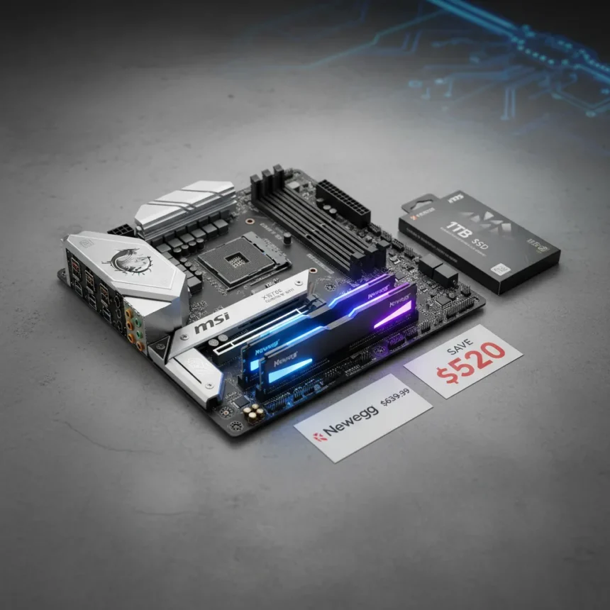 Newegg DDR5 RAM combo saves $520 on AM5 gaming PC upgrade — AI-generated illustration