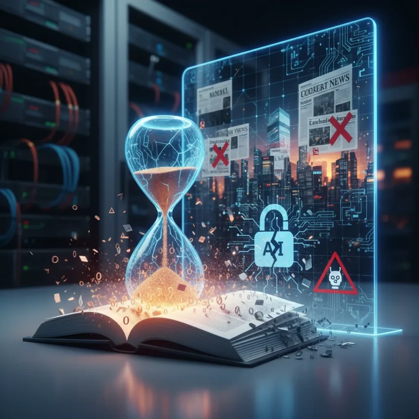 News outlets block Wayback Machine, erasing digital history — AI-generated illustration