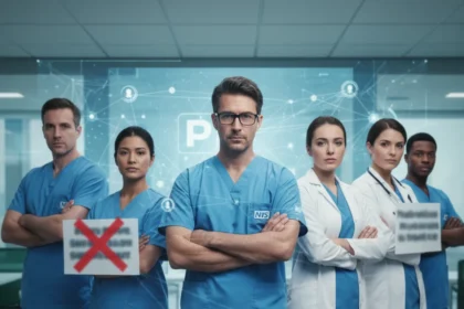 NHS staff reject Palantir software over ethics and functionality — AI-generated illustration
