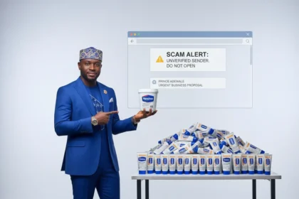 Nigerian Prince Scam Meets Fake Vaseline in Viral Ad Campaign — AI-generated illustration