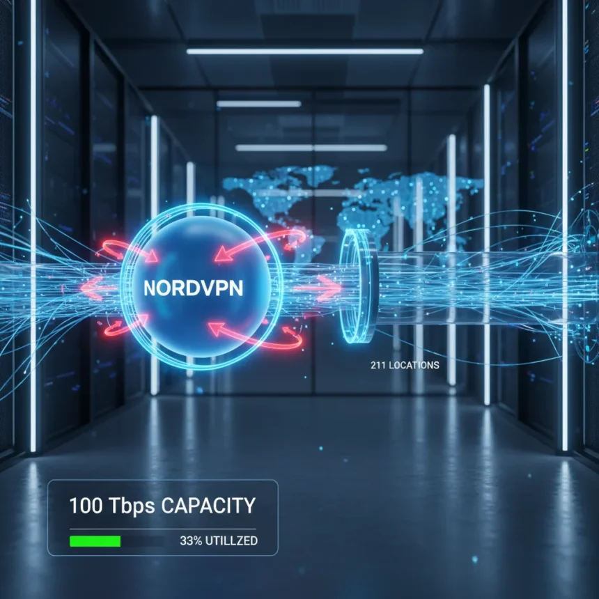 NordVPN's 100 Tbps network tackles VPN rush-hour slowdowns — AI-generated illustration