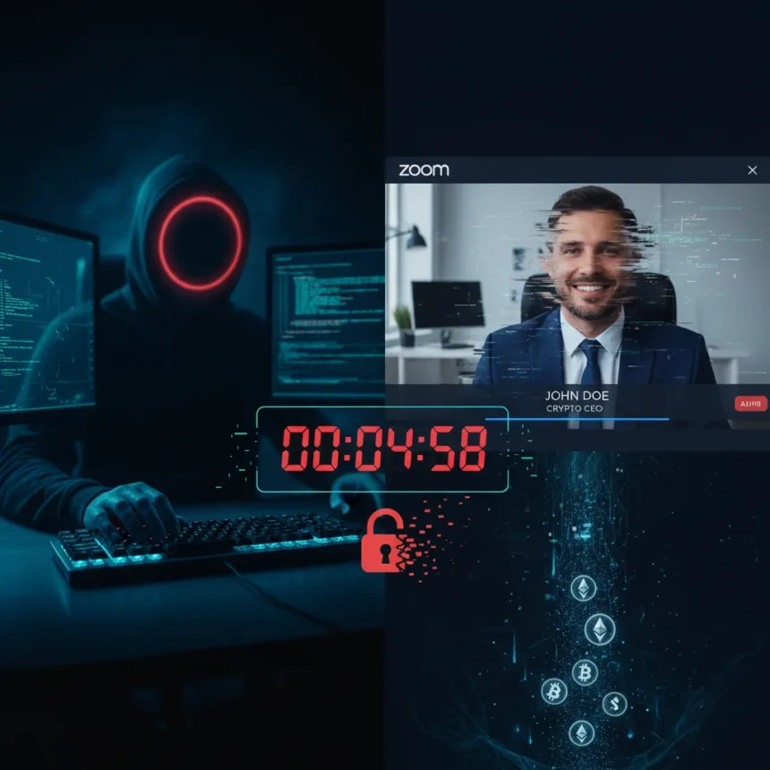 North Korean deepfake Zoom scam targets crypto execs in minutes — AI-generated illustration