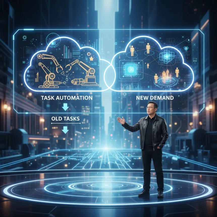 AI job displacement fears miss the real story, Nvidia CEO argues — AI-generated illustration