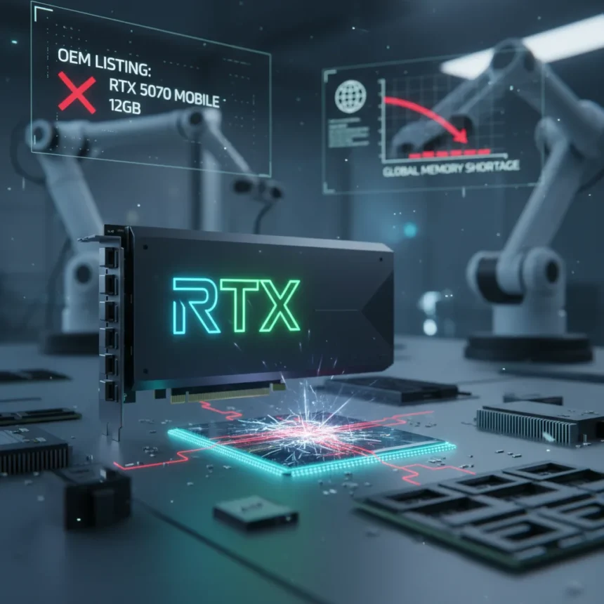 NVIDIA RTX 5070 Mobile 12GB Rumor Exposes the Real VRAM Crisis — AI-generated illustration
