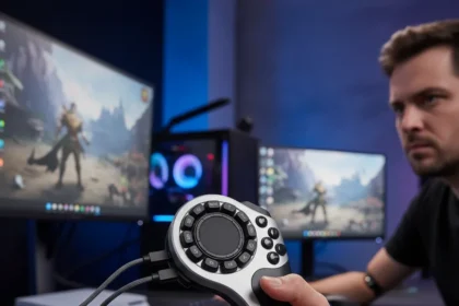 One-Handed Gaming Controller Combines Mouse and Keyboard Into One — AI-generated illustration