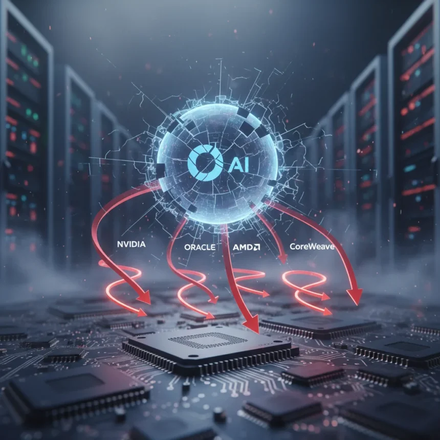 OpenAI's missed targets spark stock rout across AI infrastructure — AI-generated illustration