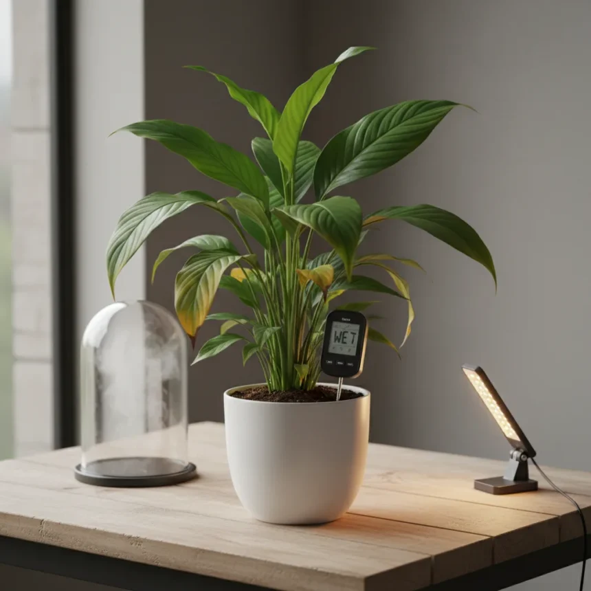 Peace lily leaves turning yellow: causes and fixes — AI-generated illustration