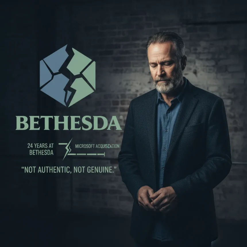 Pete Hines on Bethesda: Microsoft acquisition destroyed authenticity — AI-generated illustration