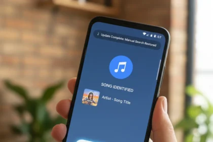 Google Pixel Now Playing app restores missing manual search button — AI-generated illustration