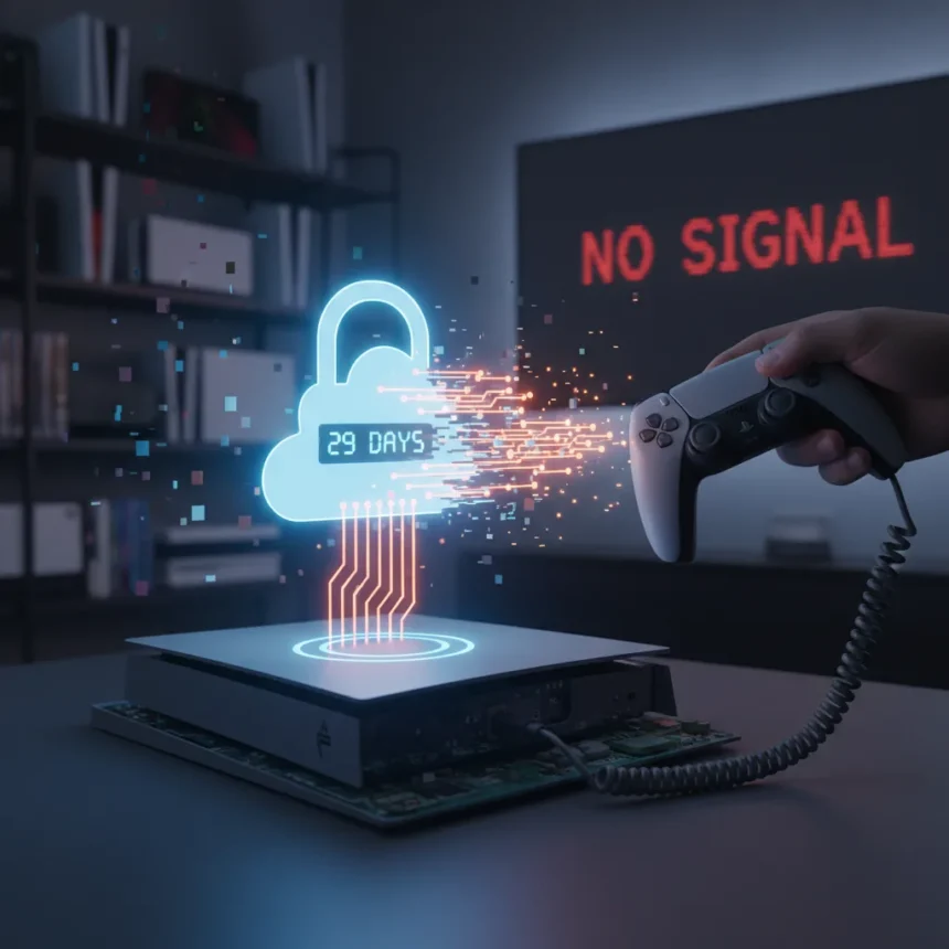 PlayStation 30-day DRM check-in sparks digital ownership backlash — AI-generated illustration