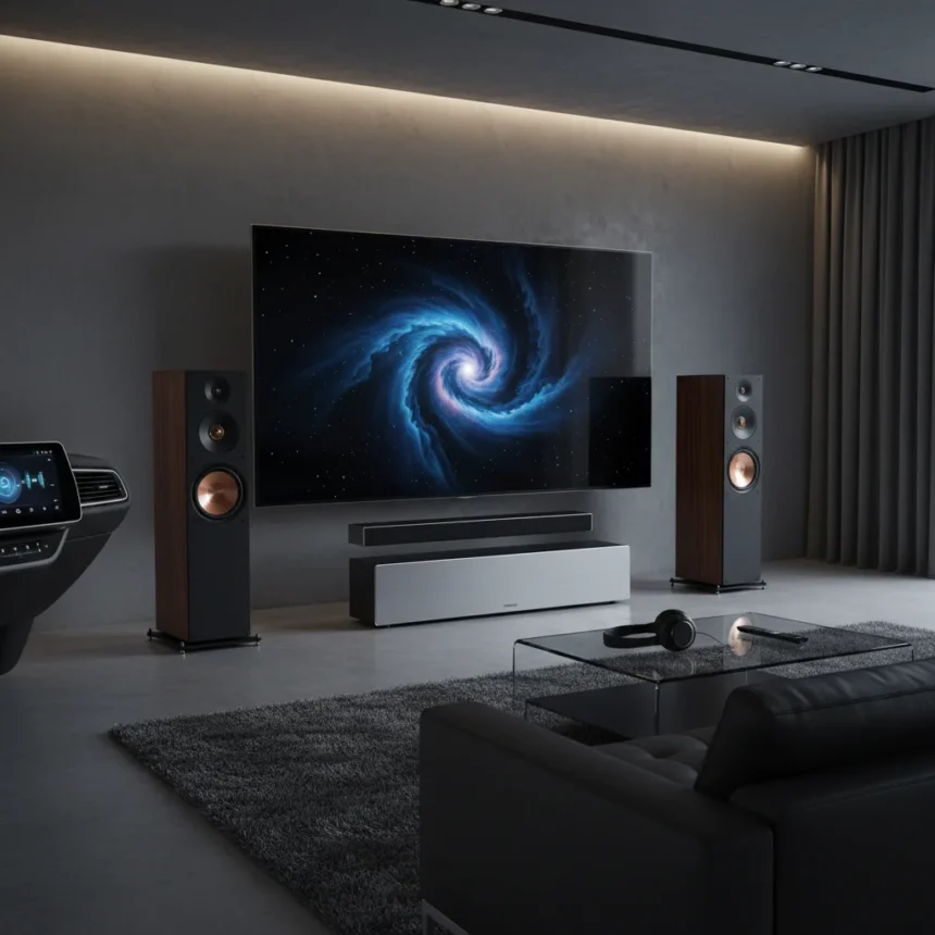 Premium audio and OLED TV trends dominate home entertainment — AI-generated illustration