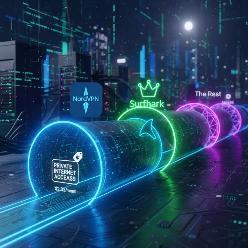 Private Internet Access drops to $2/month—but Surfshark still wins — AI-generated illustration
