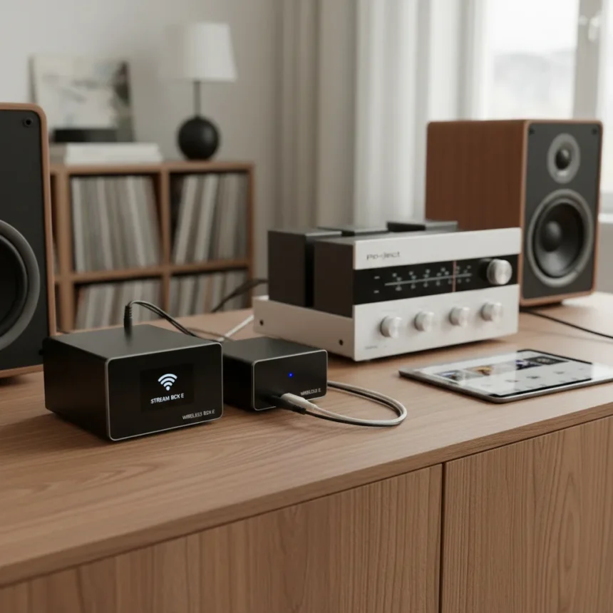 Pro-Ject's Stream Box E and Wireless Box E Add Wi-Fi to Your Hi-Fi — AI-generated illustration