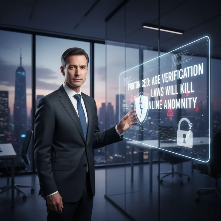 Proton CEO: Age Verification Laws Will Kill Online Anonymity — AI-generated illustration