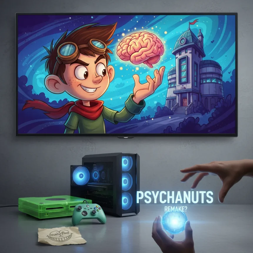 Psychonauts remake sparks playful Double Fine tease — AI-generated illustration