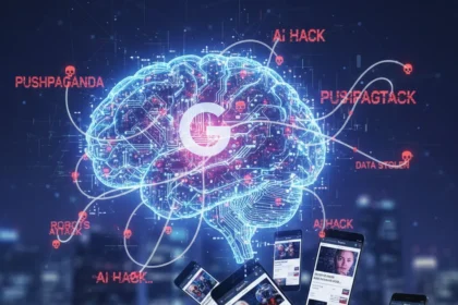 Pushpaganda exploits Google Discover with AI scareware — AI-generated illustration