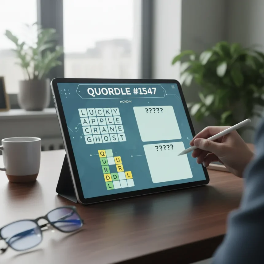 Quordle game #1547 hints and answers for April 20 — AI-generated illustration