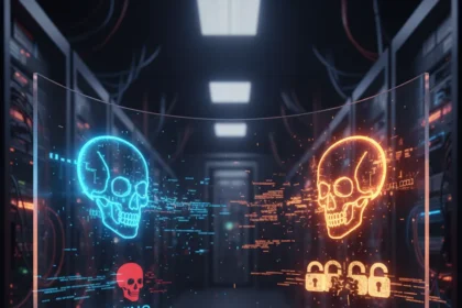 Ransomware gang wars escalate with doxxing threats and victim data recovery — AI-generated illustration