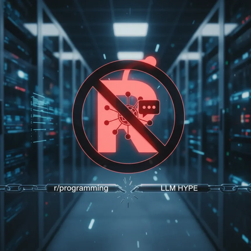 Reddit's r/programming bans LLM content to fight low-quality hype — AI-generated illustration