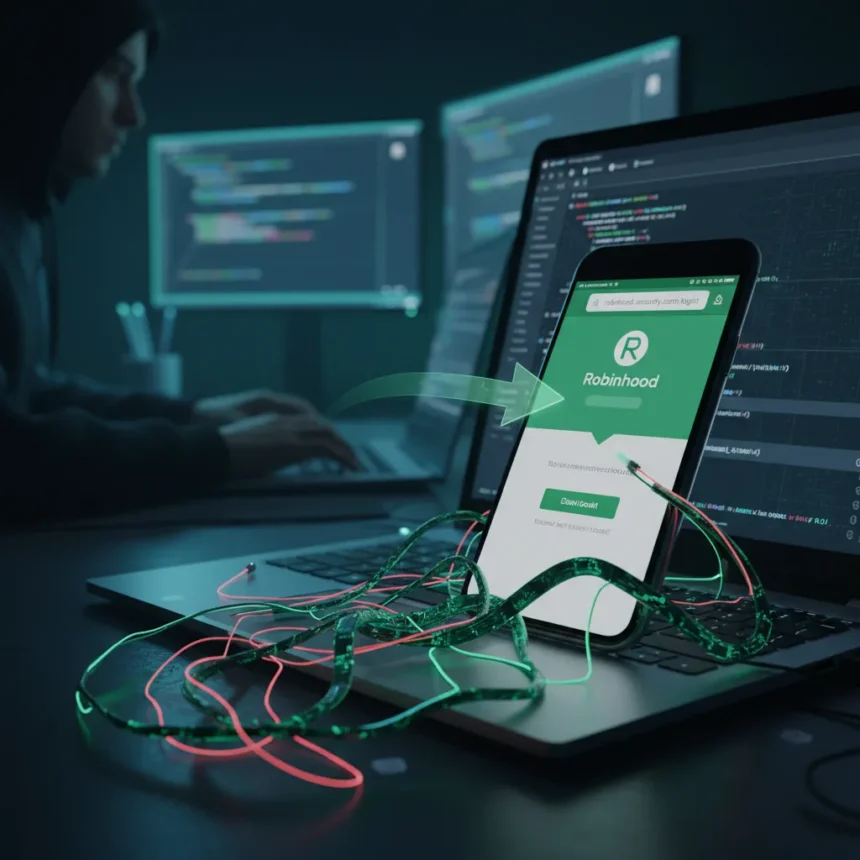 Robinhood phishing scam exploits account creation flaw — AI-generated illustration