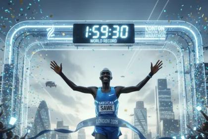 Sabastian Sawe Shatters the Two-Hour Marathon Barrier — AI-generated illustration