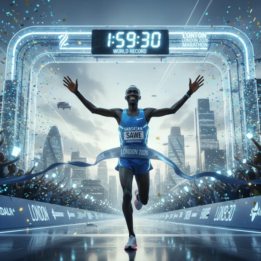 Sabastian Sawe Shatters the Two-Hour Marathon Barrier — AI-generated illustration
