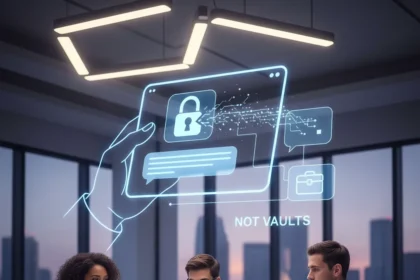 Safe AI use at work requires treating chatbots as tools, not vaults — AI-generated illustration