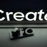 A black and white photo of a camera and a sign