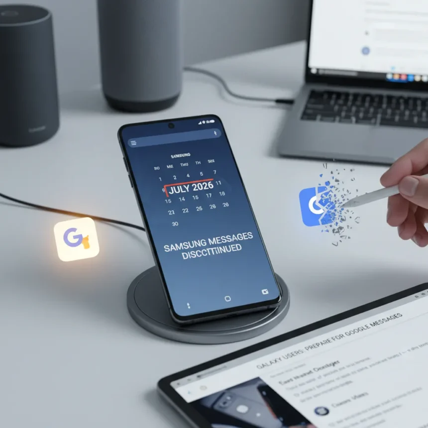 Samsung Messages shutting down July 2026, forcing switch to Google — AI-generated illustration